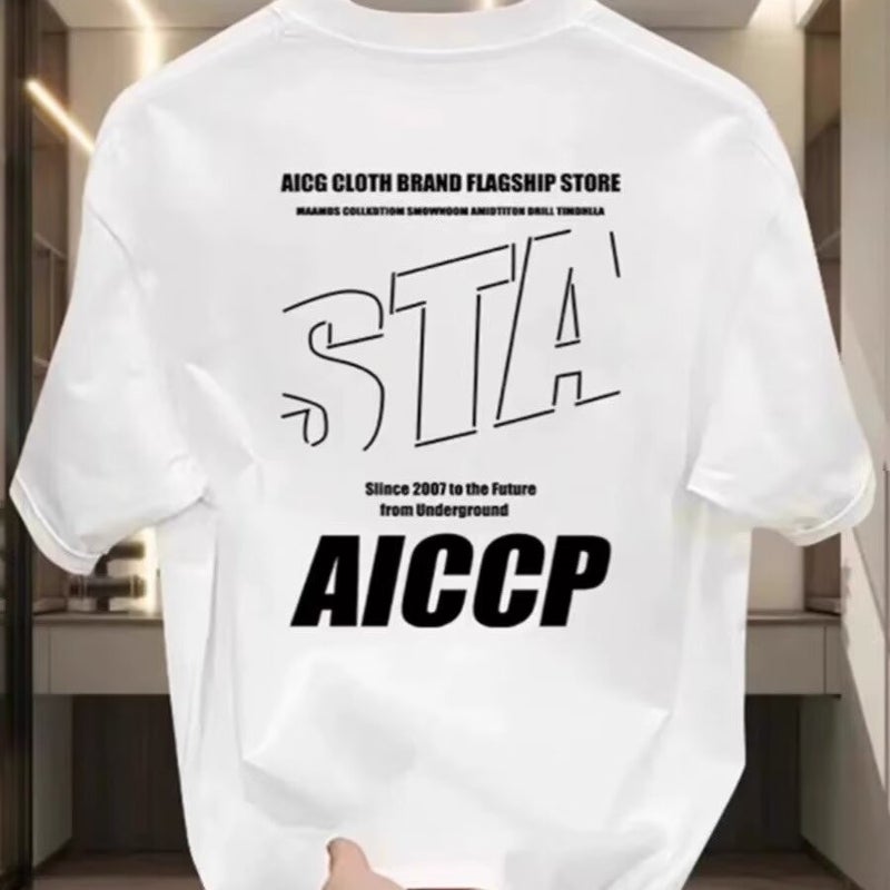 Short-Sleeved T-Shirt Men'S Fashionable Slim-Fit Letter Printed T-Shirt Fashionable Brand Youth Breathable Half-Sleeved Top - Image 2