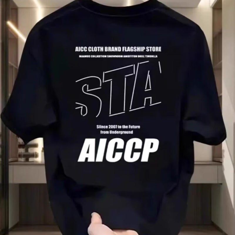 Short-Sleeved T-Shirt Men'S Fashionable Slim-Fit Letter Printed T-Shirt Fashionable Brand Youth Breathable Half-Sleeved Top - Image 3