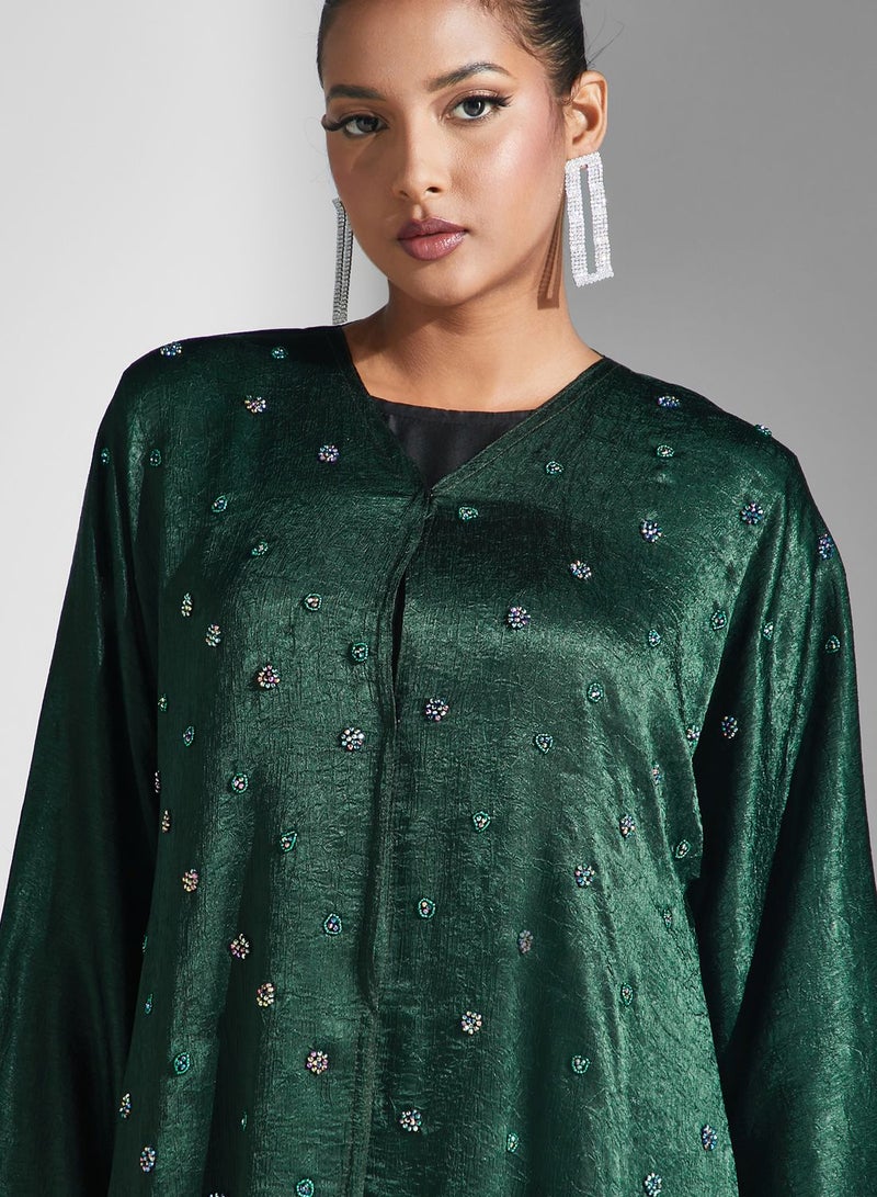 آرا عباية بياقة على شكل حرف  مزينة بالزهور - Image 3