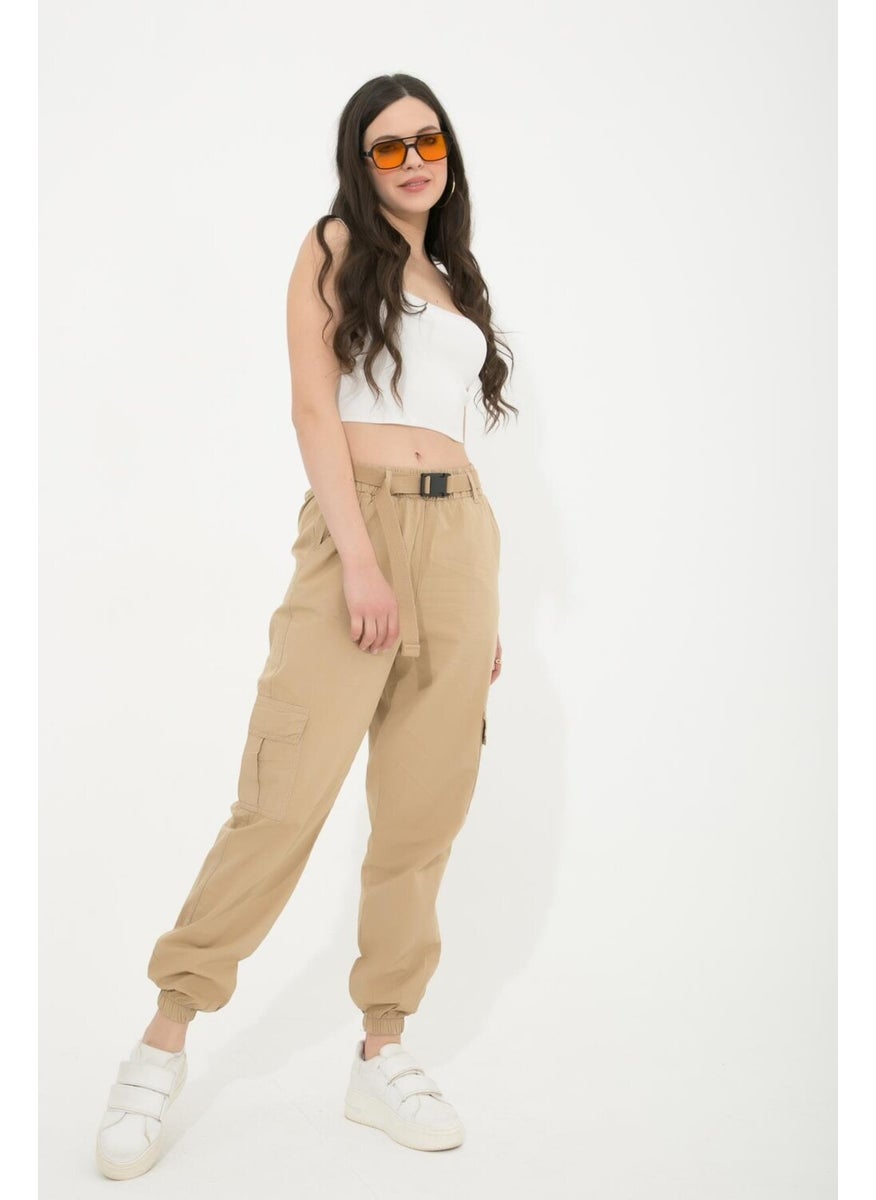 Tena Women's Stone Leg Elastic Belted Cargo Pocket Trousers  - Image 1