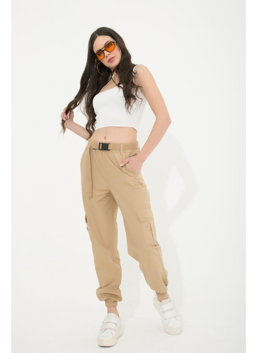 Tena Women's Stone Leg Elastic Belted Cargo Pocket Trousers  - Image 2