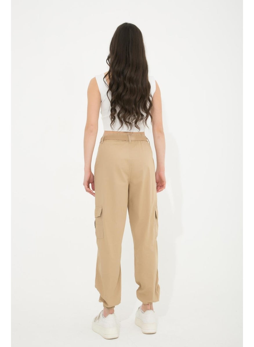 Tena Women's Stone Leg Elastic Belted Cargo Pocket Trousers  - Image 3