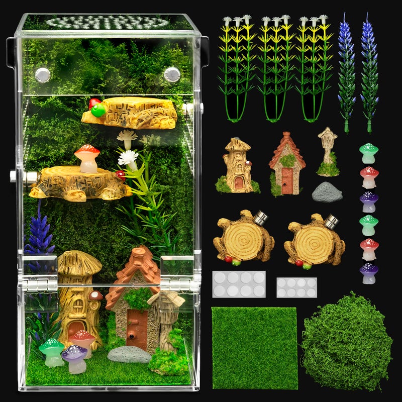 Clioran Jumping Spider Enclosure Kit,Escape Proof Reptile Tank,Praying Mantis Terrariums,Transparent Acrylic Complete Bug Habitat,Arboreal Tarantula Cribs Cage,Insect Starter Container,Critter Keeper - Image 1
