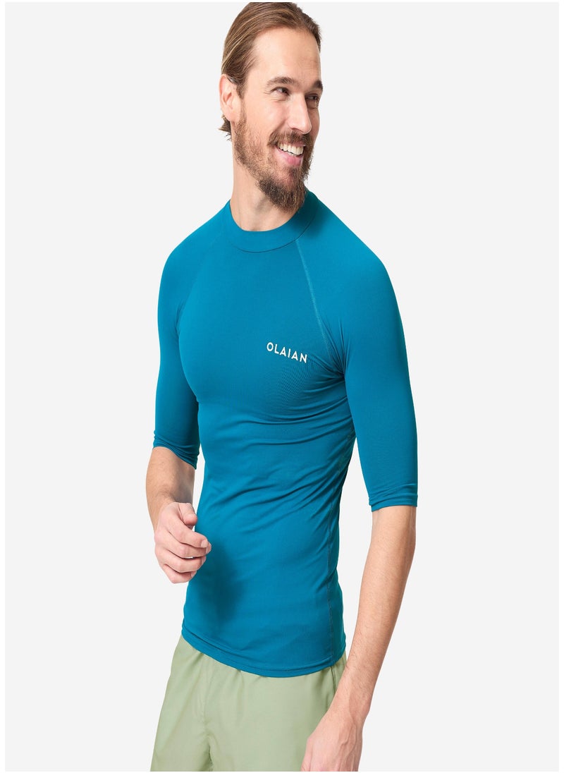OLAIAN OLAIAN by DECATHLON, Men Surfing T shirt Short Sleeve UV Protection UPF50+ Blue  - Image 2