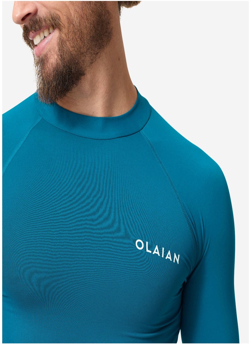 OLAIAN OLAIAN by DECATHLON, Men Surfing T shirt Short Sleeve UV Protection UPF50+ Blue  - Image 3