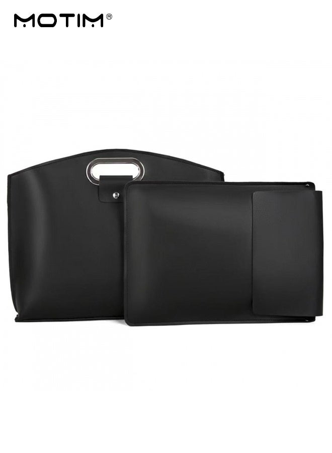 Motim 2Pcs/Set 15.6 Leather Laptop Sleeve, Waterproof Laptop Bag Carrying Case Compatible with HP, Dell, Acer Aspire, Asus Notebook with Laptop Sleeve - Image 1
