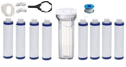 Ion Blue RO 10inch Clear Glass Transparent Housing 9inch Candle Filter with 14inch Elbow Connector Pipe Spanner Key Teflon Tape Suitable for all Standard Ro Water Purifier  - Image 1
