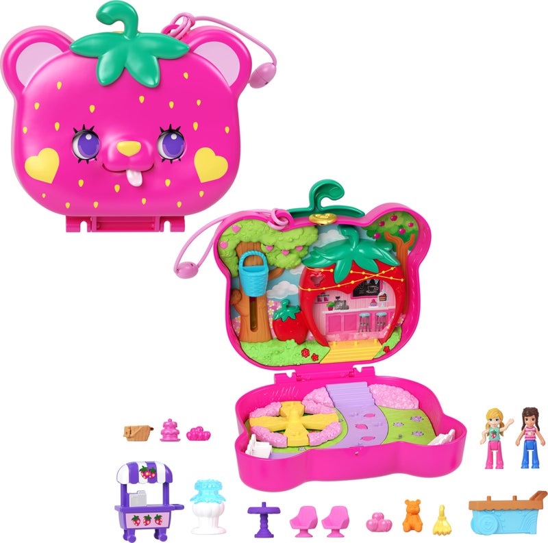 Polly Pocket Playset with 2 Micro Dolls & 12 Accessories, Straw-Beary Patch Compact Travel Toy with Fidget Exterior - Image 1