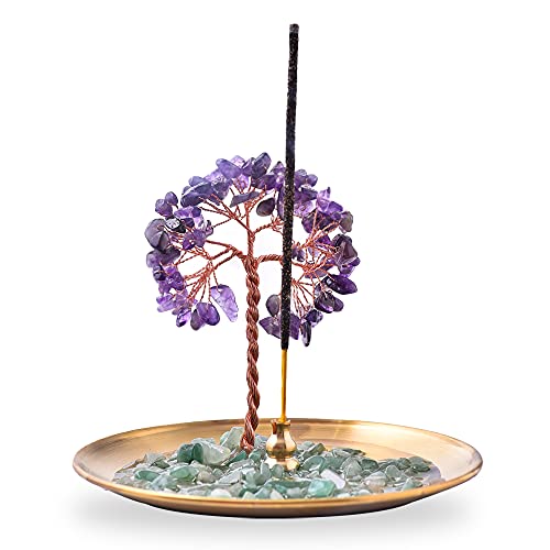 AMEQUOISE Incense Holder for Sticks, Healing Crystal Stone Money Tree Incense Burner, Ash Catcher for Yoga, Meditation and Home Decor - Image 1