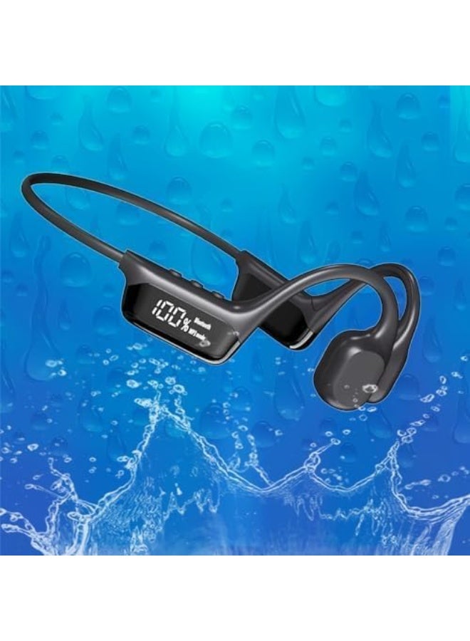 Swim Headphones Bone Conduction Open Ear Headset MP3 Player Built-in 32G Memory IP68 Underwater Waterproof Stereo Bluetooth Earphone LED Screen for Driving Bicycling Running Skiing-Polish Black S10 - Image 1