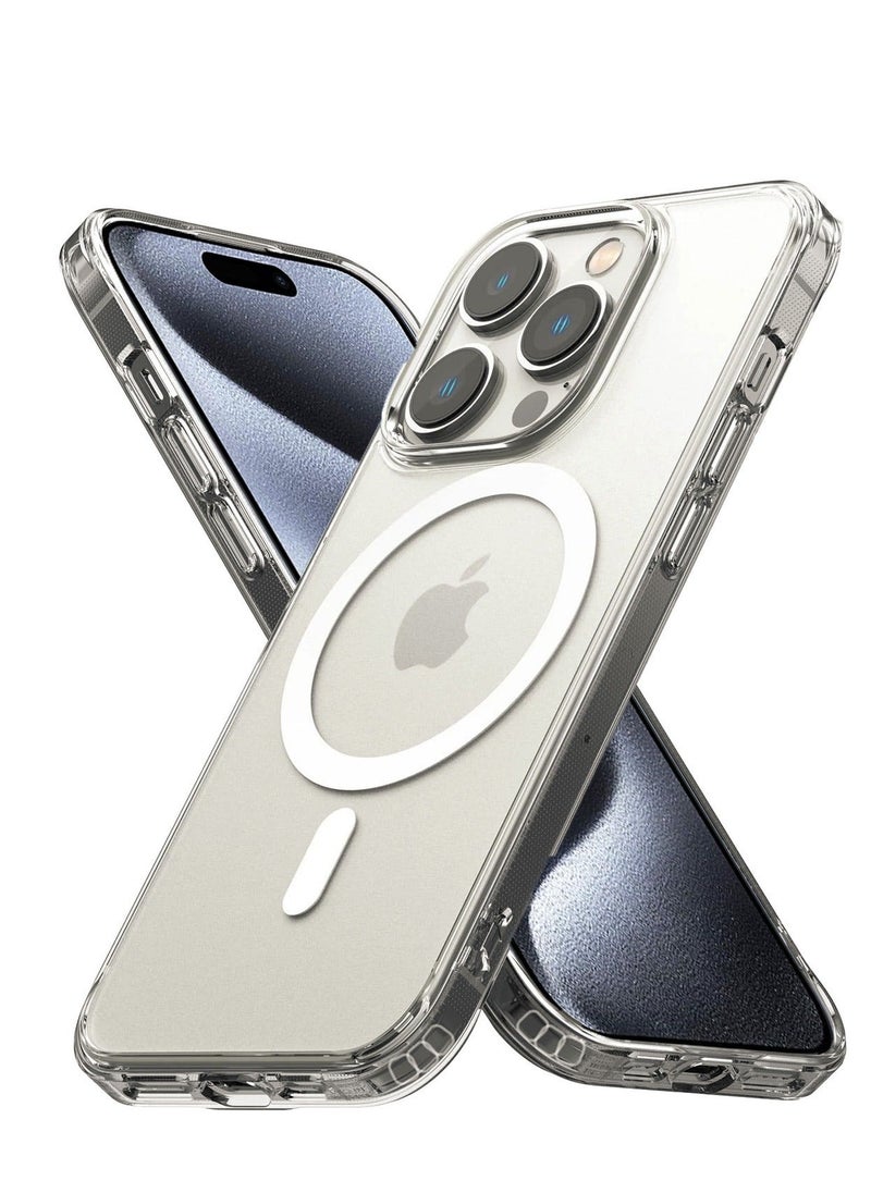 HuHa - iPhone 15 Pro Max MagSafe Case Cover | Hybrid Protective Crystal Clear Hard Back Case | Shockproof Silicone Frame | Slim Transparent Magnetic Protective Case Cover for Apple iPhone 15 Pro Max - Clear - Image 1