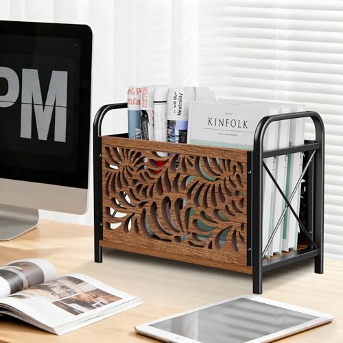 CILXGQLN Magazine Holder Magazine Rack Floor Wood Magazine File Holder Magazine Organizer Album Storage for Vinyl Records Farmhouse Magazine Storage Rack for Magazines Newspapers Books - Image 3