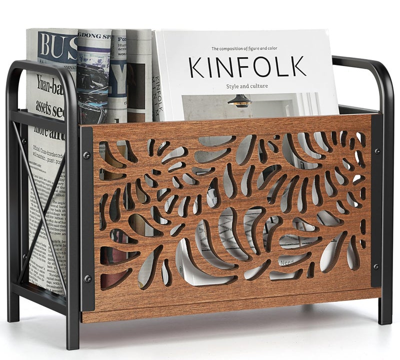 CILXGQLN Magazine Holder Magazine Rack Floor Wood Magazine File Holder Magazine Organizer Album Storage for Vinyl Records Farmhouse Magazine Storage Rack for Magazines Newspapers Books - Image 2