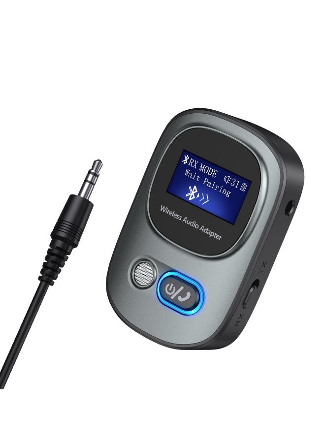 Bluetooth 5.3 Audio Adapter with LED Display, 3.5mm Aux, TF Card Support, Hands-Free Calling, Volume Control for Car u0026 Home Theater - Image 1
