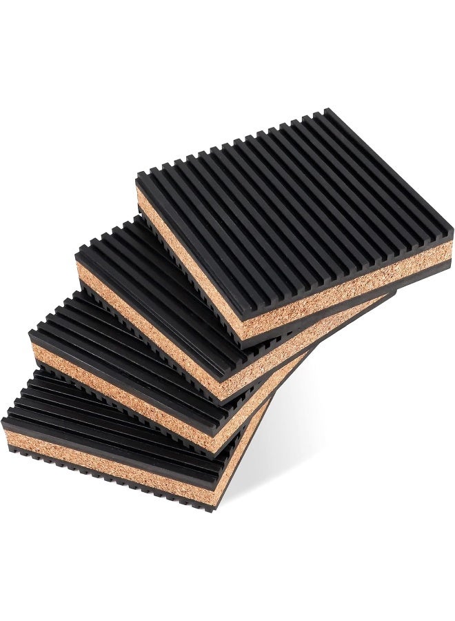 Biella 4 Pack Rubber Anti-Skid Vibration Pads With Cork Material 4" X 4" X 7/8" For Air Conditioner, Hvac System, Compressors, Washer And Dryer Noise And Vibration Reduction  - Image 1