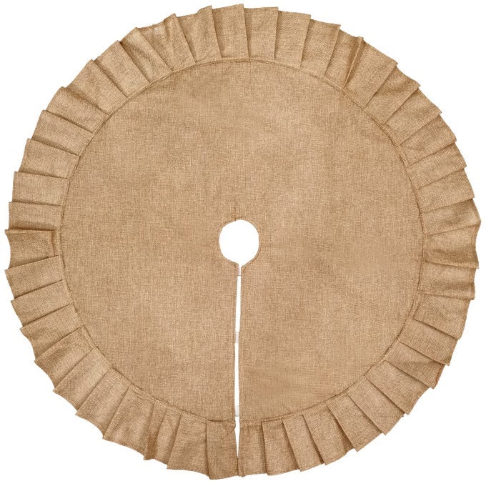 CHRISTMAS TREE SKIRT LINEN BURLAP TREE SKIRT WITH RUFFLED BORDER RUSTIC CHRISTMAS BURLAP TREE SKRIT FOR CHRISTMAS TREE HOLIDAY DECORATIONS 35 INCHES