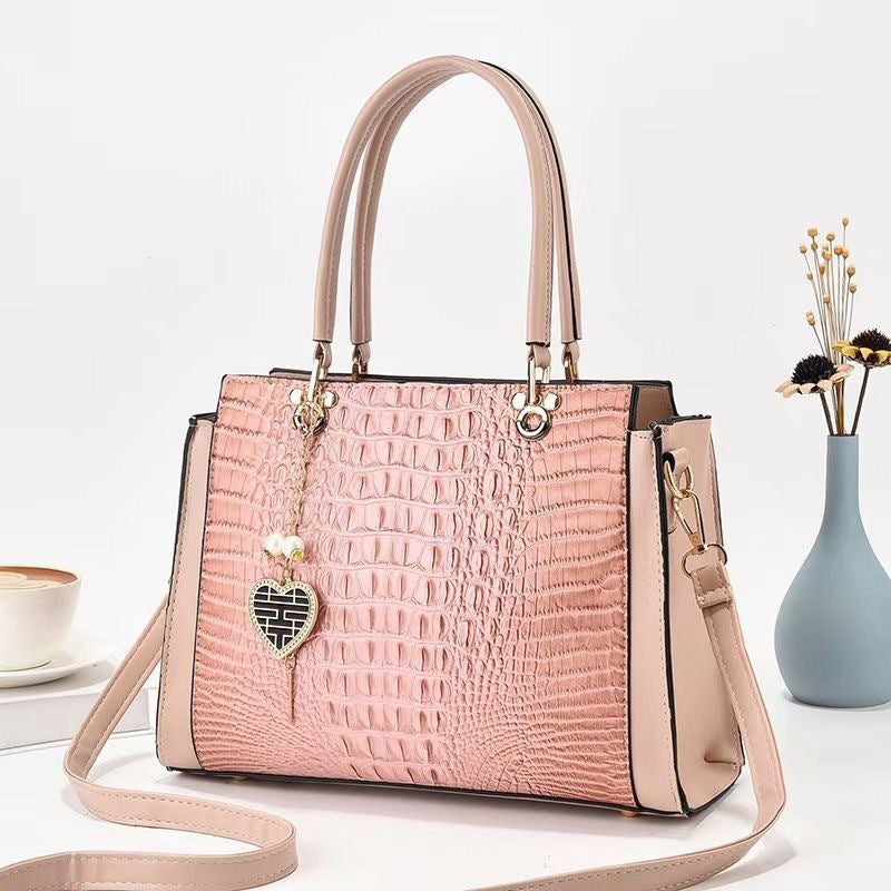 Crocodile Pattern Stitching Large Capacity One-Shoulder Crossbody Textured Western Style Internet Celebrity Women'S Shaped Big Bag - Image 1