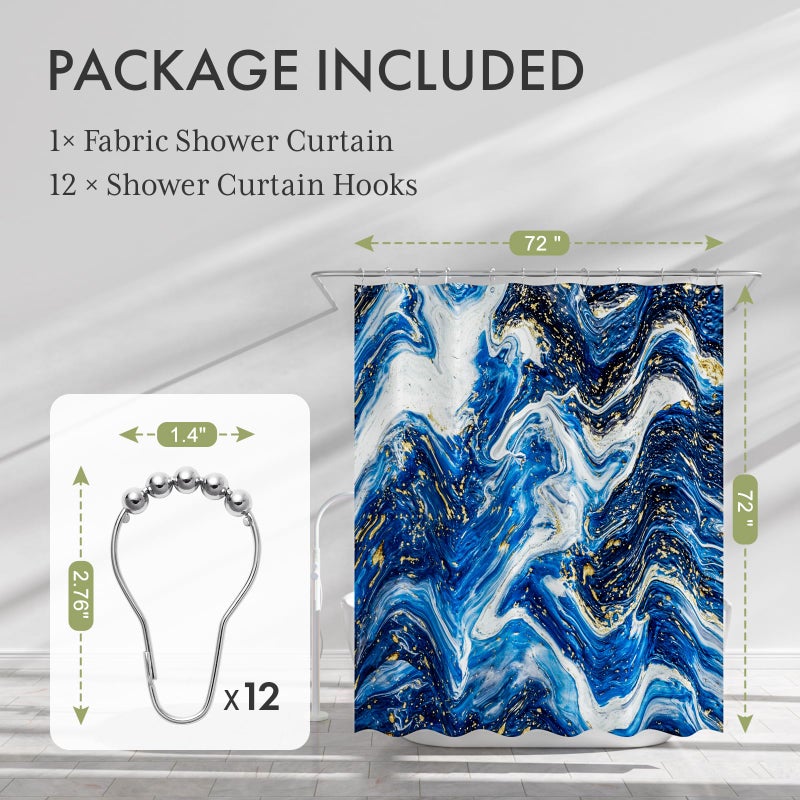 AmazerBath Shower Curtain Blue, Marble Fall Fabric Shower Curtain Sets with 12 Shower Curtain Hooks, Luxury Quality Home Hotel Washable Farmhouse Cloth Shower Curtains for Bathroom Decor, 72x72 Inches - Image 3
