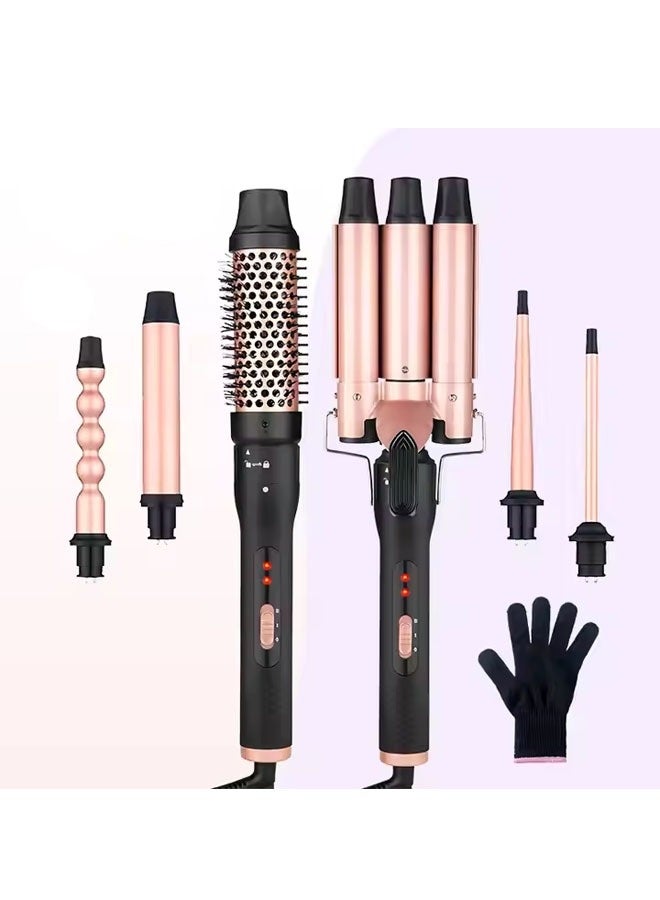 Interchangeable styler 6-in-1 clip-on curling iron, anti-perm curling iron, professional LCD curling iron, set - Image 1