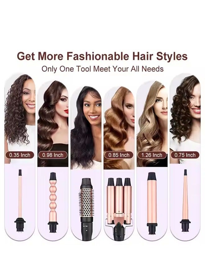 Interchangeable styler 6-in-1 clip-on curling iron, anti-perm curling iron, professional LCD curling iron, set - Image 2