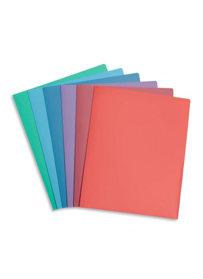 Blue Summit Supplies 6 Poly Two Pocket Folders Assorted Gem Tones Durable Plastic 2 Pocket Folders Letter Size With Business Card Slot 6 Pack…  - Image 1
