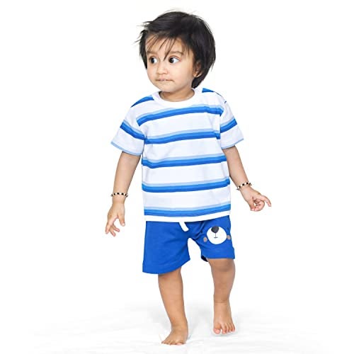 ARIEL Baby Boys & Baby girls Cotton Printed Round Neck Half Sleeve T-shirt & Short Latest Summer Clothing Sets (AR-BHALFSS-912-RBSTRIPE_Multicolor_9-12 months) - Image 4
