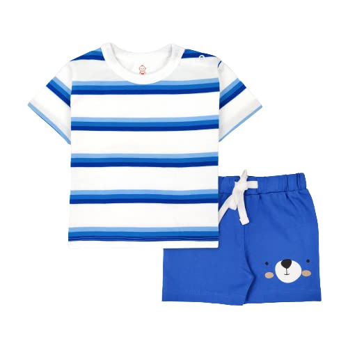 ARIEL Baby Boys & Baby girls Cotton Printed Round Neck Half Sleeve T-shirt & Short Latest Summer Clothing Sets (AR-BHALFSS-912-RBSTRIPE_Multicolor_9-12 months) - Image 1