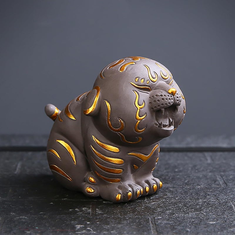 Hoobar Zisha Kung Fu Tea Pet  Cute Tiger Ceramic Decoration Ornament for Tea Fans