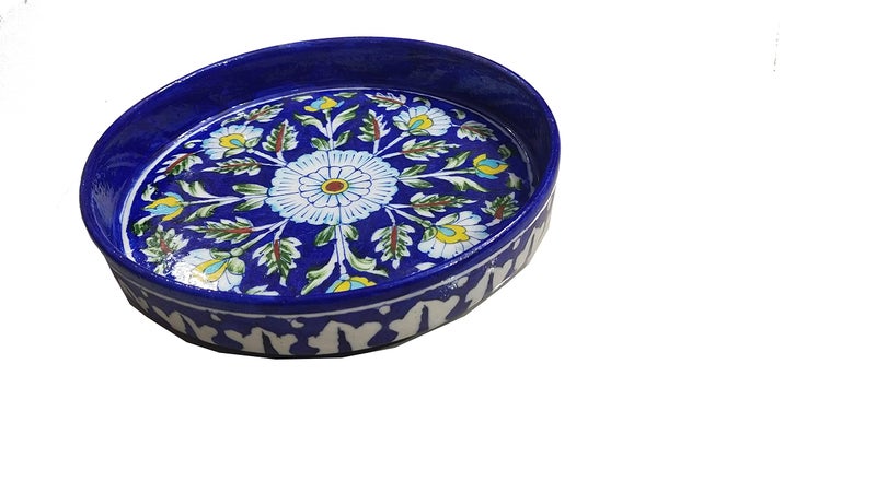 Shiv Kripa Blue Pottery Ceramic Studio Pottery Serving Bowl Set Olive Royal Blue Color for Snacks, Cereal, Serving Dessert | Microwave and Dishwasher Safe Bowls - Image 1