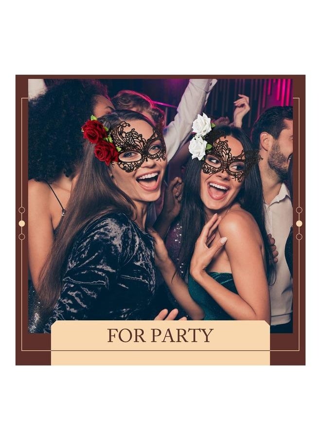 Masquerade Mask for Women, Multicolored Rose Flower Lace Venetian Face Cover Mardi Gras Party, Evening Prom, Ball Bar Costumes Accessory Prom (3 packs)  - Image 4