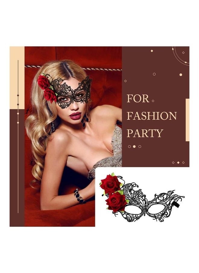Masquerade Mask for Women, Multicolored Rose Flower Lace Venetian Face Cover Mardi Gras Party, Evening Prom, Ball Bar Costumes Accessory Prom (3 packs)  - Image 2