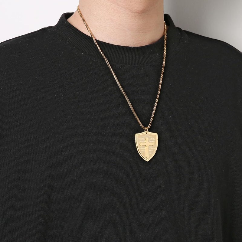 HZMAN Shield Armor of God Ephesians 6:16-17, Faith Cross Stainless Steel Pendant Necklace - Image 2