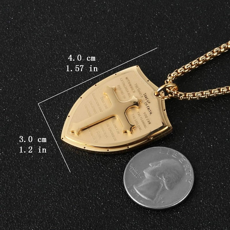 HZMAN Shield Armor of God Ephesians 6:16-17, Faith Cross Stainless Steel Pendant Necklace - Image 4