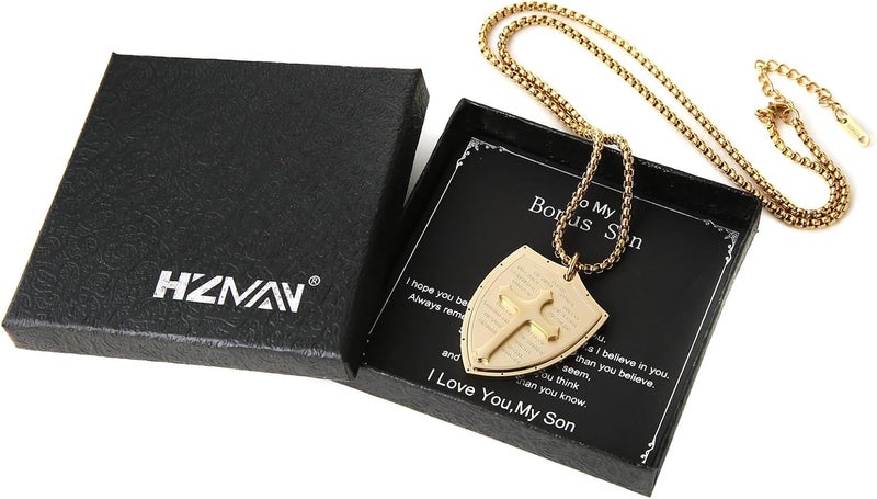 HZMAN Shield Armor of God Ephesians 6:16-17, Faith Cross Stainless Steel Pendant Necklace - Image 5