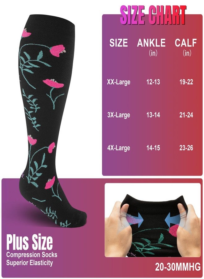cerpite 4 Pairs Plus Size Compression Socks Wide Calf for Women & Men 20-30 mmhg-Extra Wide Calf Knee High Support Socks for Nurse - Image 3