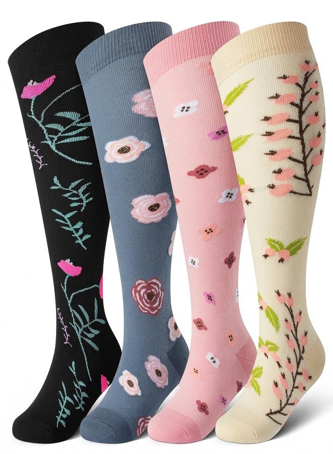 cerpite 4 Pairs Plus Size Compression Socks Wide Calf for Women & Men 20-30 mmhg-Extra Wide Calf Knee High Support Socks for Nurse - Image 1