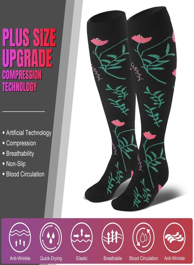 cerpite 4 Pairs Plus Size Compression Socks Wide Calf for Women & Men 20-30 mmhg-Extra Wide Calf Knee High Support Socks for Nurse - Image 2