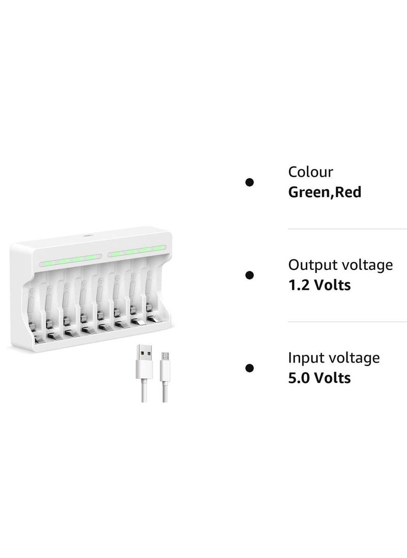 SYOSI - 8 Slots Battery Charger, for AA AAA Ni-MH Rechargeable Battery, 5V 2A Fast Charging Function, Micro USB Input, Intelligent Battery Detection Technology, Rechargeable AA AAA Battery Charger - Image 1