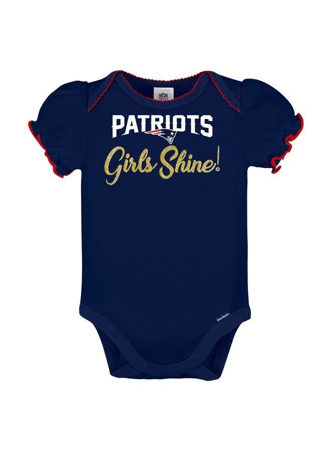 Gerber NFL New England Patriots 3 Pack Ruffle Sleeve Team Bodysuit, blue/white/pink New England Patriots, 18 Months - Image 4