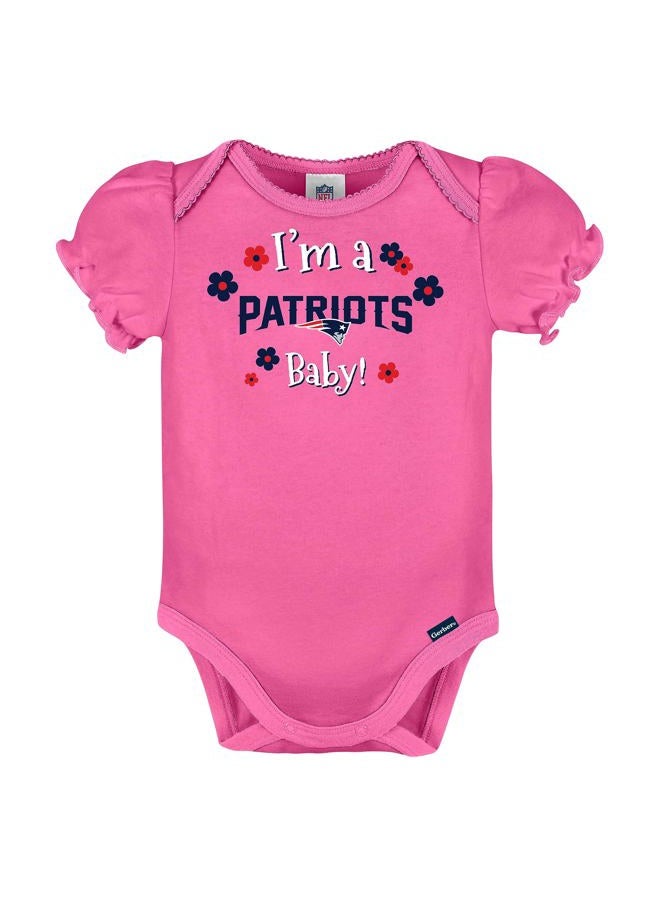 Gerber NFL New England Patriots 3 Pack Ruffle Sleeve Team Bodysuit, blue/white/pink New England Patriots, 18 Months - Image 3