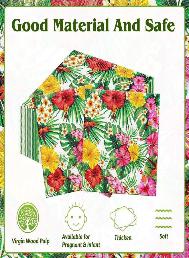 HOWAF 60 Pieces Hawaiian Hibiscus Napkins,Tropical Luau Disposable Paper Napkins Hawaii Aloha Party Supplies for Summer Beach Table Decoration, 6.5 x 6.5 inches Table Decorations - Image 2