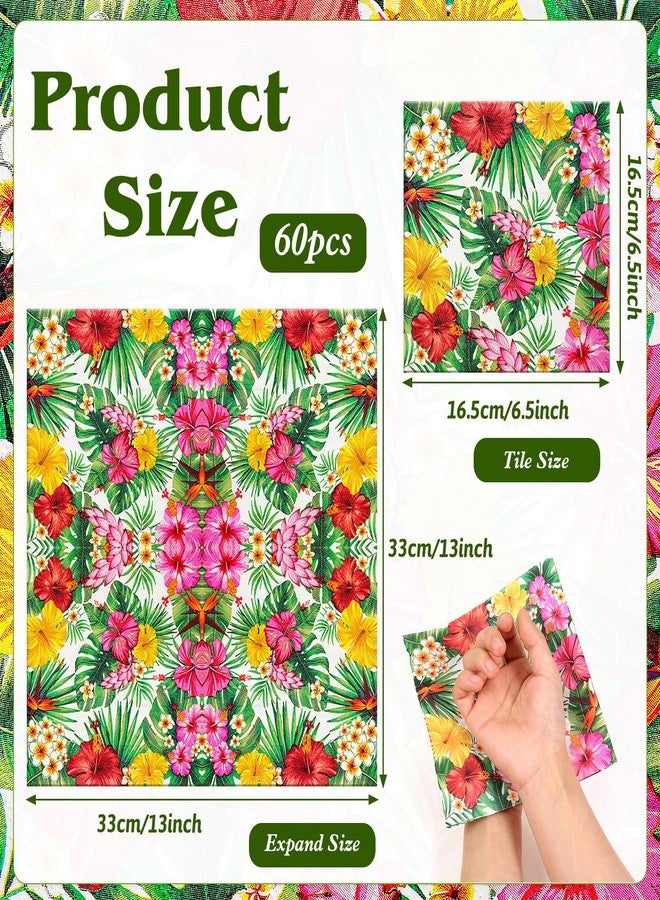 HOWAF 60 Pieces Hawaiian Hibiscus Napkins,Tropical Luau Disposable Paper Napkins Hawaii Aloha Party Supplies for Summer Beach Table Decoration, 6.5 x 6.5 inches Table Decorations - Image 4