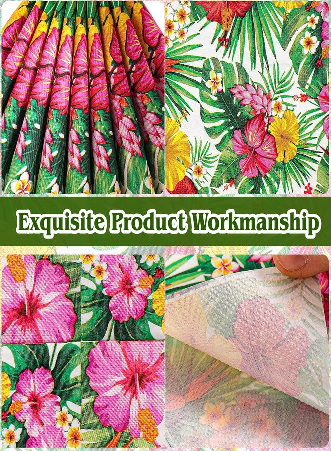 HOWAF 60 Pieces Hawaiian Hibiscus Napkins,Tropical Luau Disposable Paper Napkins Hawaii Aloha Party Supplies for Summer Beach Table Decoration, 6.5 x 6.5 inches Table Decorations - Image 3