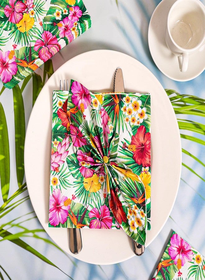 HOWAF 60 Pieces Hawaiian Hibiscus Napkins,Tropical Luau Disposable Paper Napkins Hawaii Aloha Party Supplies for Summer Beach Table Decoration, 6.5 x 6.5 inches Table Decorations - Image 5
