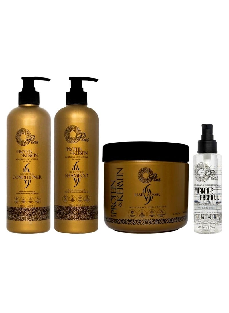 Keratin and Protein Treated Hair Care Set Shampoo 500Ml Conditioner 500Ml Mask 500Ml Anti Frizz Serum110Ml