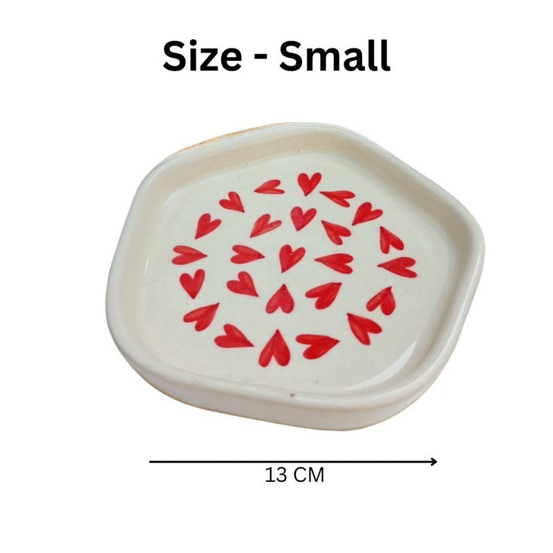 MALAIKAH Ceramic Serving Platter Pack of 4 Red Heart Printed, Handcrafted and Handmade Plate for Snack, Plates for Kitchen and Dinning Microwave Dishwasher Safe - Image 3