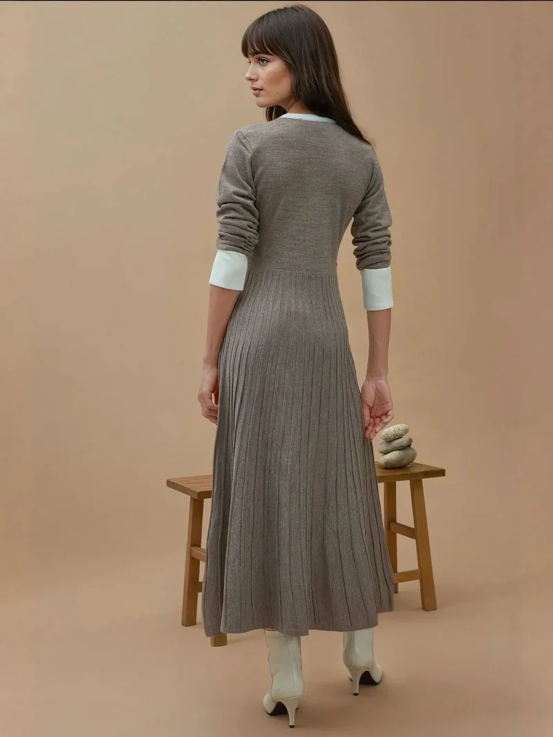 Hiccup Beaver Brown Textured Knit Maxi Dress for Women | Best Price UAE