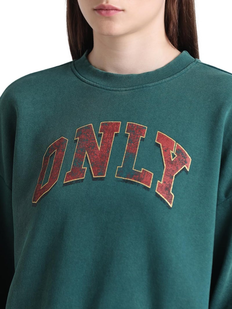 ONLY Women Printed Cotton Loose Fit Green Sweatshirt - Image 4
