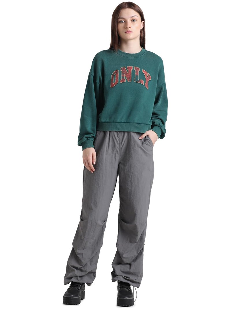 ONLY Women Printed Cotton Loose Fit Green Sweatshirt - Image 1