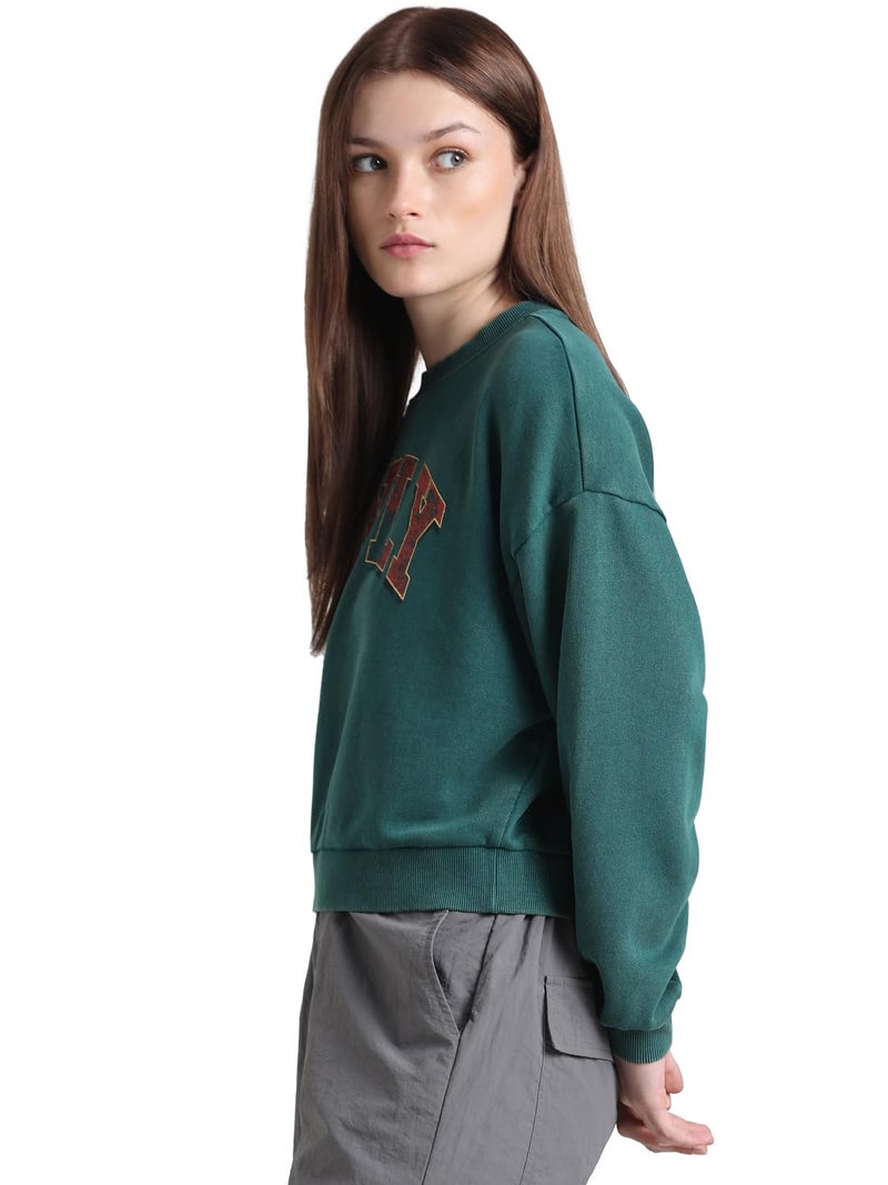 ONLY Women Printed Cotton Loose Fit Green Sweatshirt - Image 5